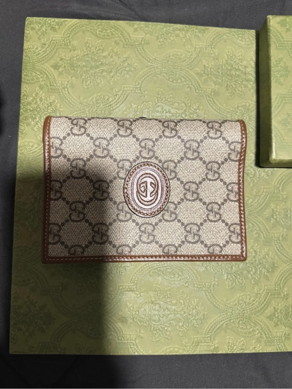 Gucci Canvas Passport Wallet with Brown Trim with box, bag & original receipt